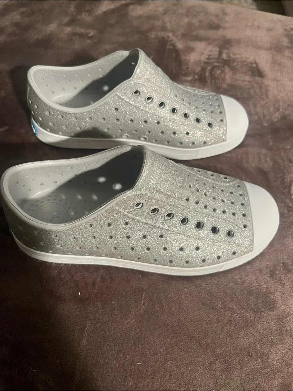 Native Shoes Kids Slip-On Water Shoes in Silver Glitter
